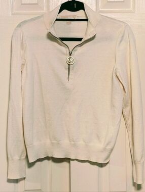 Michael Kors Ivory Half-Zip Cowl Sweater